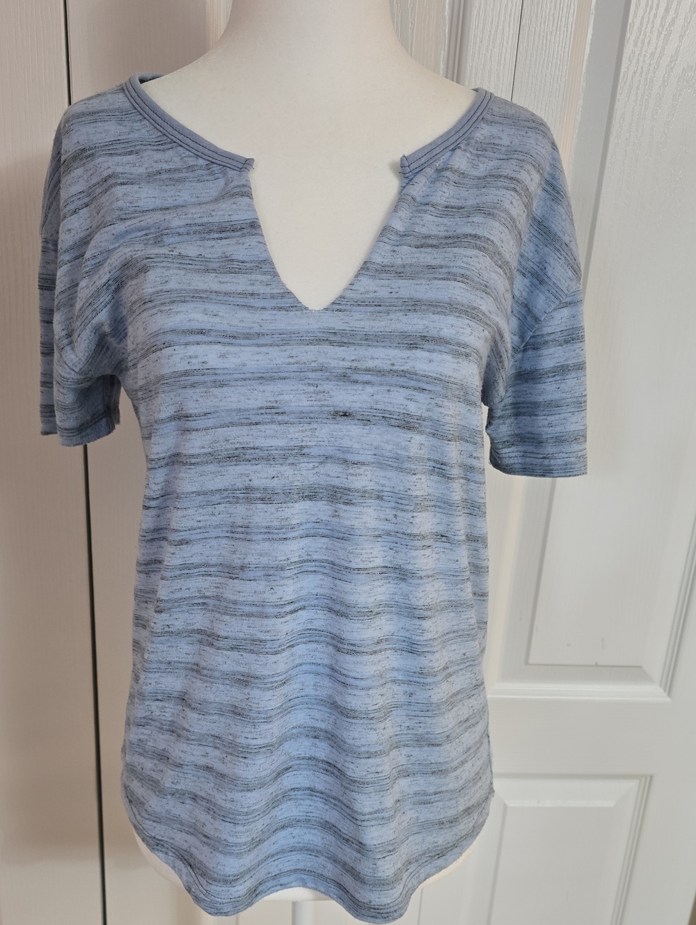 Socialite Blue Striped Notch V-Neck Tee